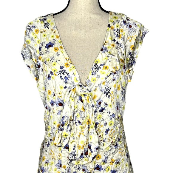 Free People Ivory Combo Floral Short Sleeve It Takes Two Open Back Dress Size L - Picture 2 of 9